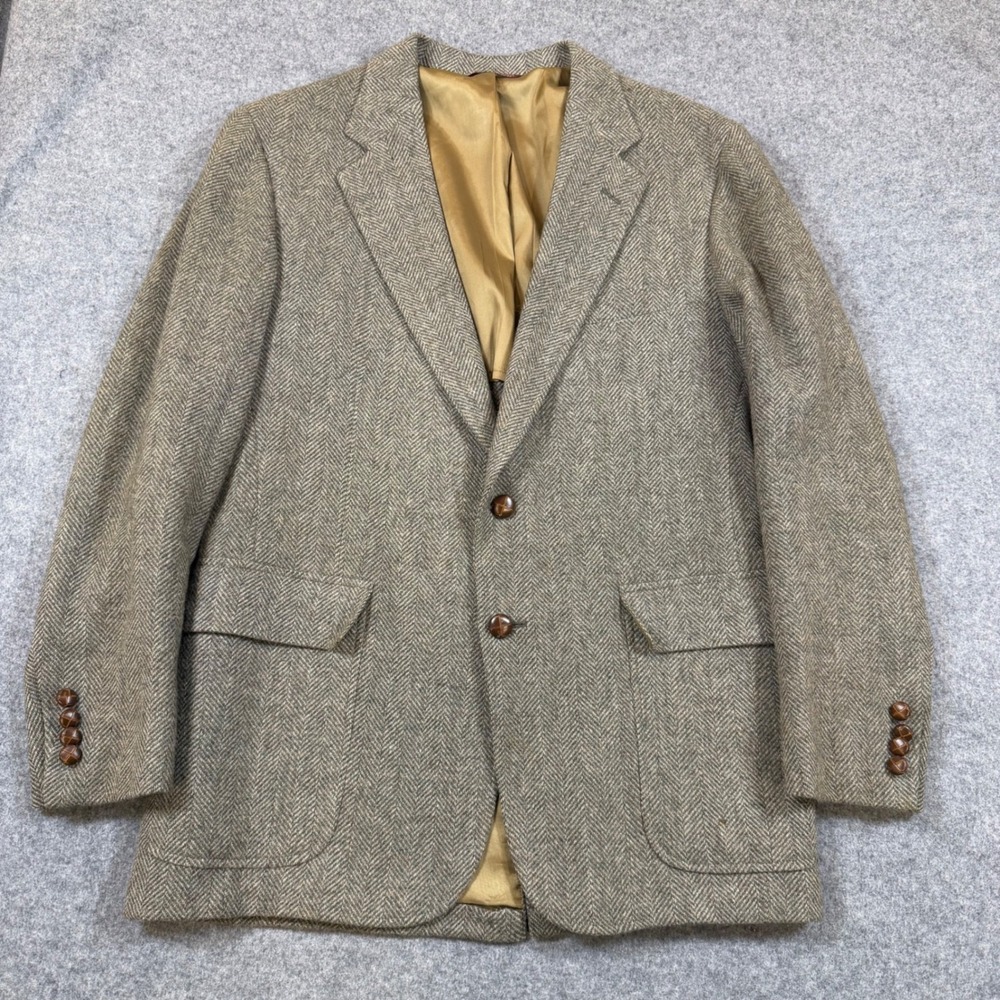 Cricketeer Porteous Mens 40R Wool Herringbone Blazer Brown Grey Sport Coat VTG